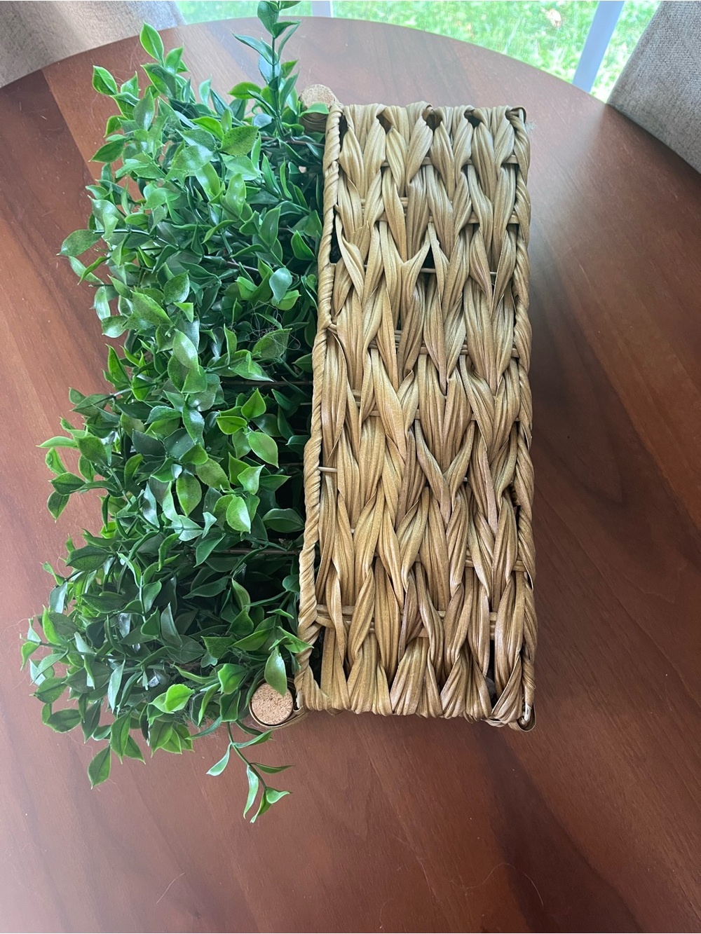 14" Artificial Ruscus in Rectangular Wicker Planter Box Faux farmhouse plant - Picture 4 of 6